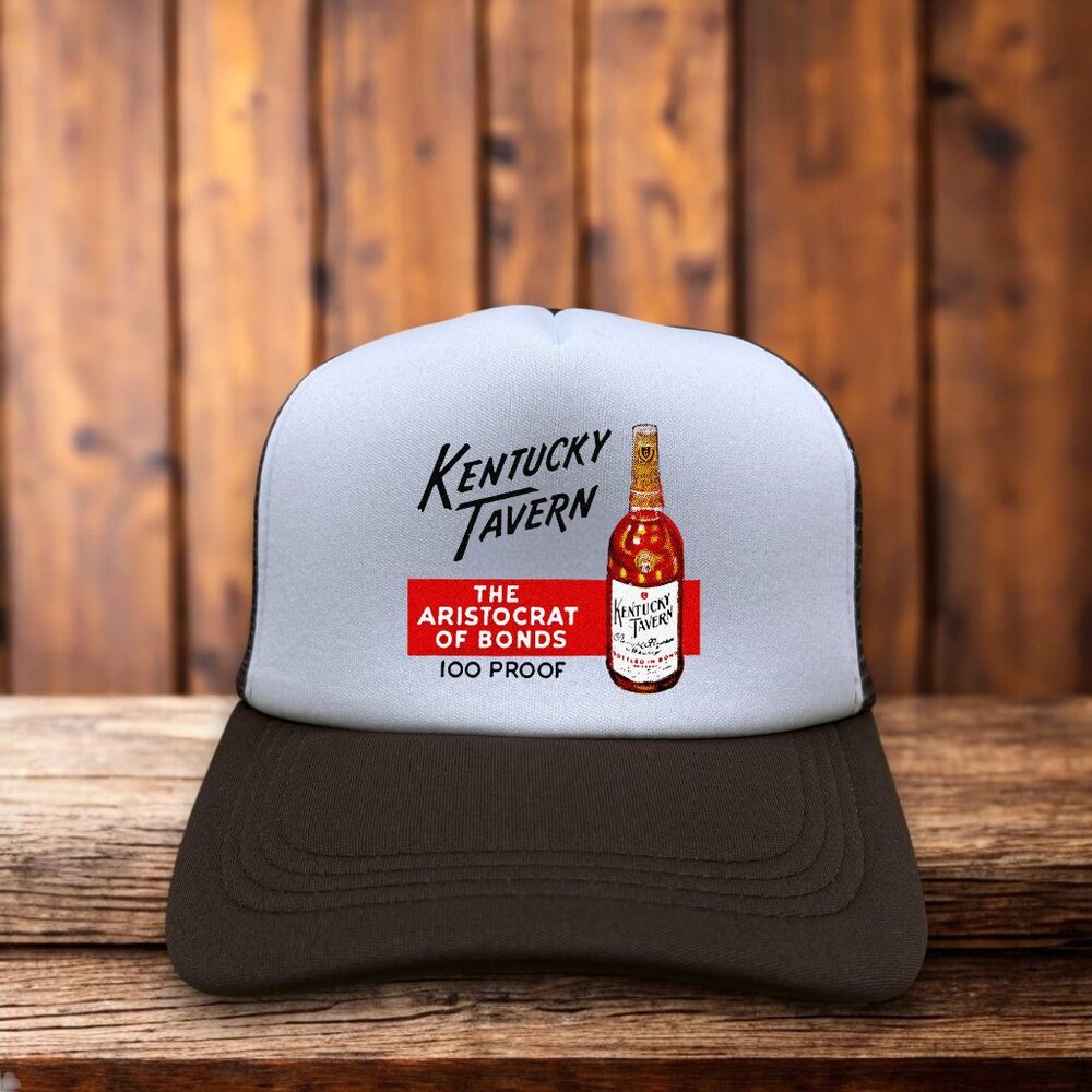 Kentucky Tavern Mens Trucker Hat Brown Snapback Bourbon Whiskey Vintage Logo Cap